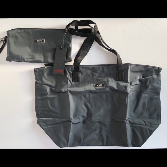 TUMI Just In Case grey shopper with storage pouch